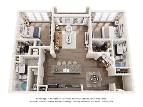 Floor plan for 2 beds, 2 baths, 1240 sqft